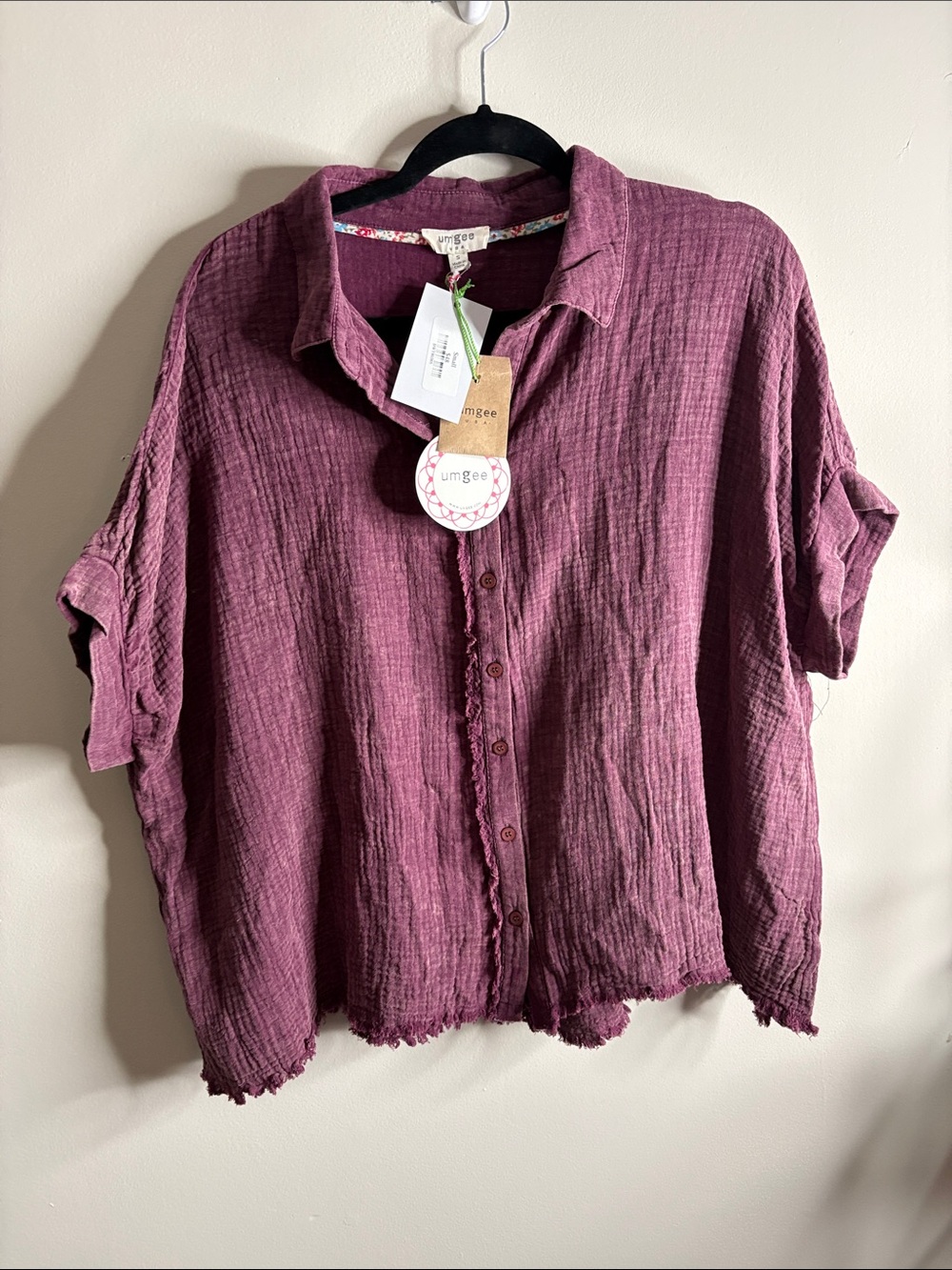 Umgee Plum Button-Front Gauze Blouse